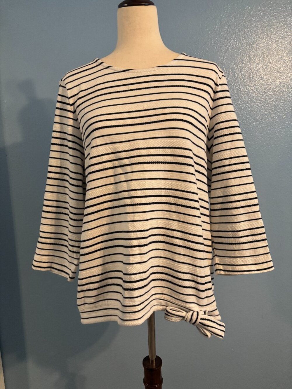 Striped Shirt - Black & White Textured Stripes - Size XL - Talbots